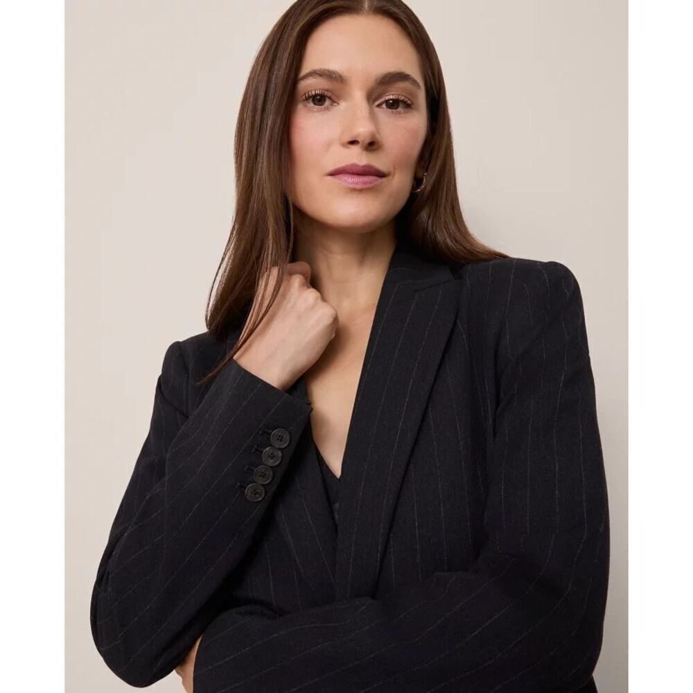 Ann Taylor 100% Wool Blazer Jacket Sz 10 Subtle Stripe Lined